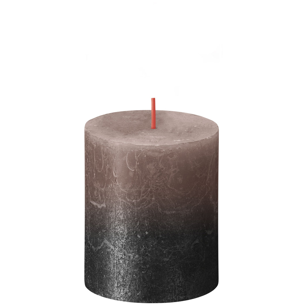 Bolsius Sunset Small Rustic Pillar Candle, Creamy Caramel & Anthracite - 80/68mm