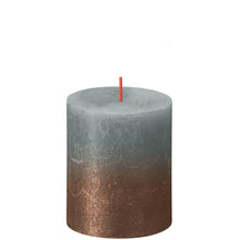 Load image into Gallery viewer, Bolsius Sunset Small Rustic Pillar Candle, Eucalyptus Green &amp; Copper - 80/68mm
