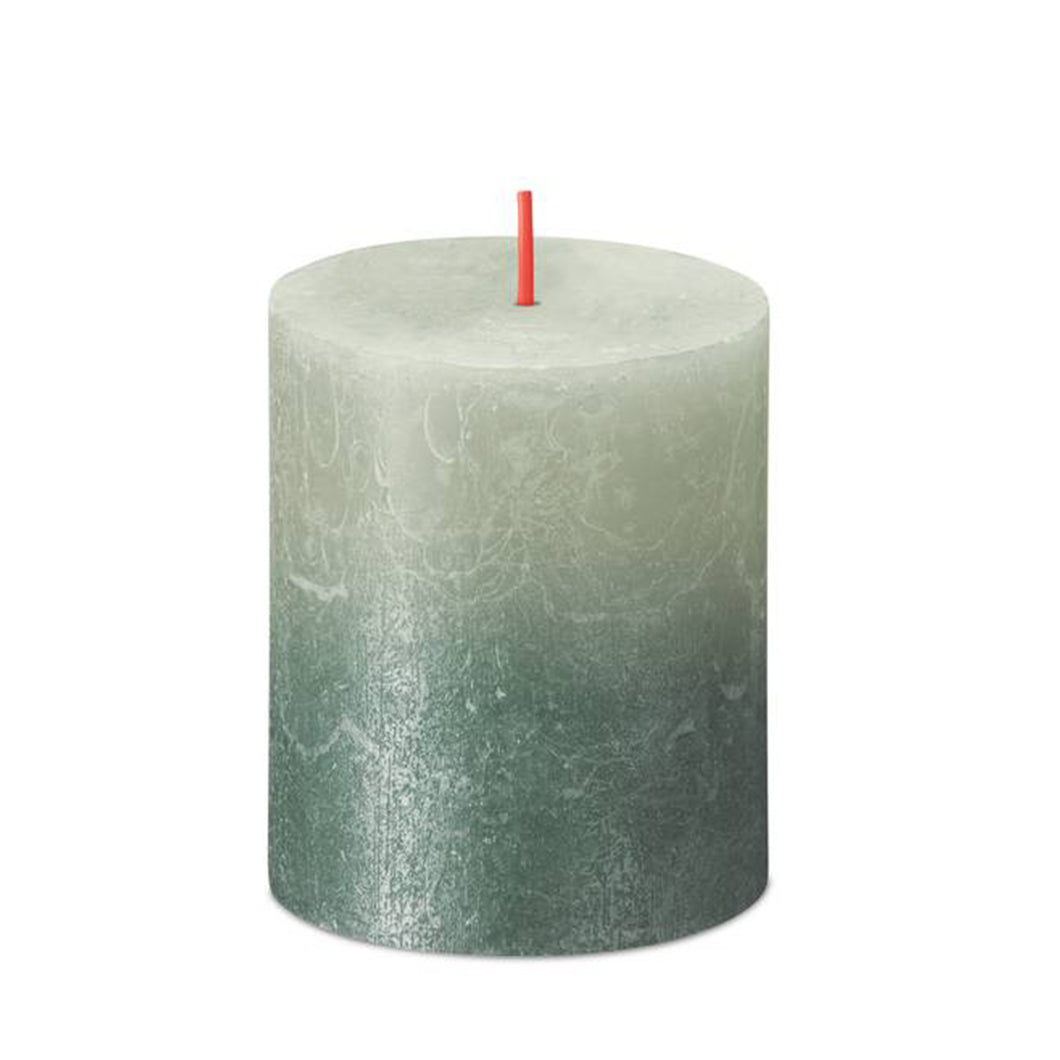 Bolsius Sunset Small Rustic Pillar Candle, Foggy Green & Oxid Blue - 80/68mm
