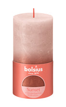 Load image into Gallery viewer, Bolsius Sunset Medium Rustic Pillar Candle, Misty Pink &amp; Amber - 130/68mm

