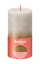 Load image into Gallery viewer, Bolsius Sunset Medium Rustic Pillar Candle, Sandy Grey &amp; Gold - 130/68mm
