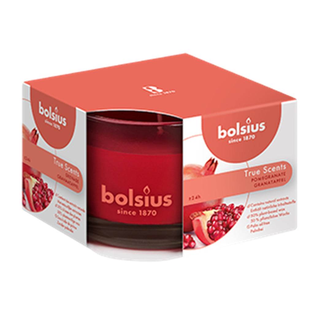 Bolsius True Scents Pomegranate Candle in Glass, Scented - Available in different sizes