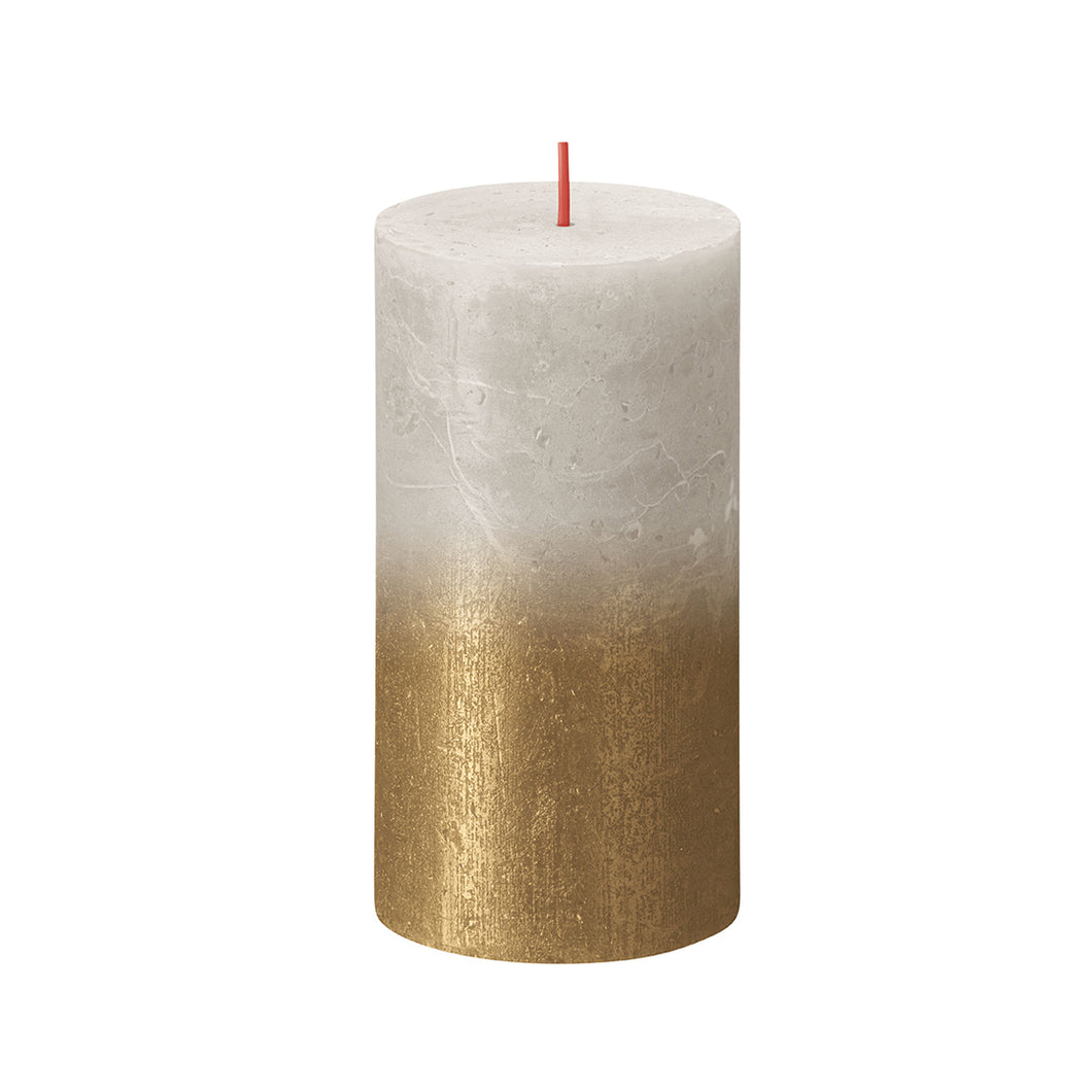 Bolsius Sunset Medium Rustic Pillar Candle, Sandy Grey & Gold - 130/68mm