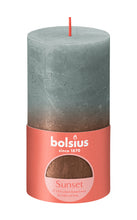 Load image into Gallery viewer, Bolsius Sunset Medium Rustic Pillar Candle, Eucalyptus Green &amp; Copper - 130/68mm
