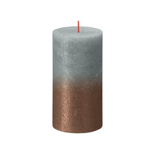 Load image into Gallery viewer, Bolsius Sunset Medium Rustic Pillar Candle, Eucalyptus Green &amp; Copper - 130/68mm
