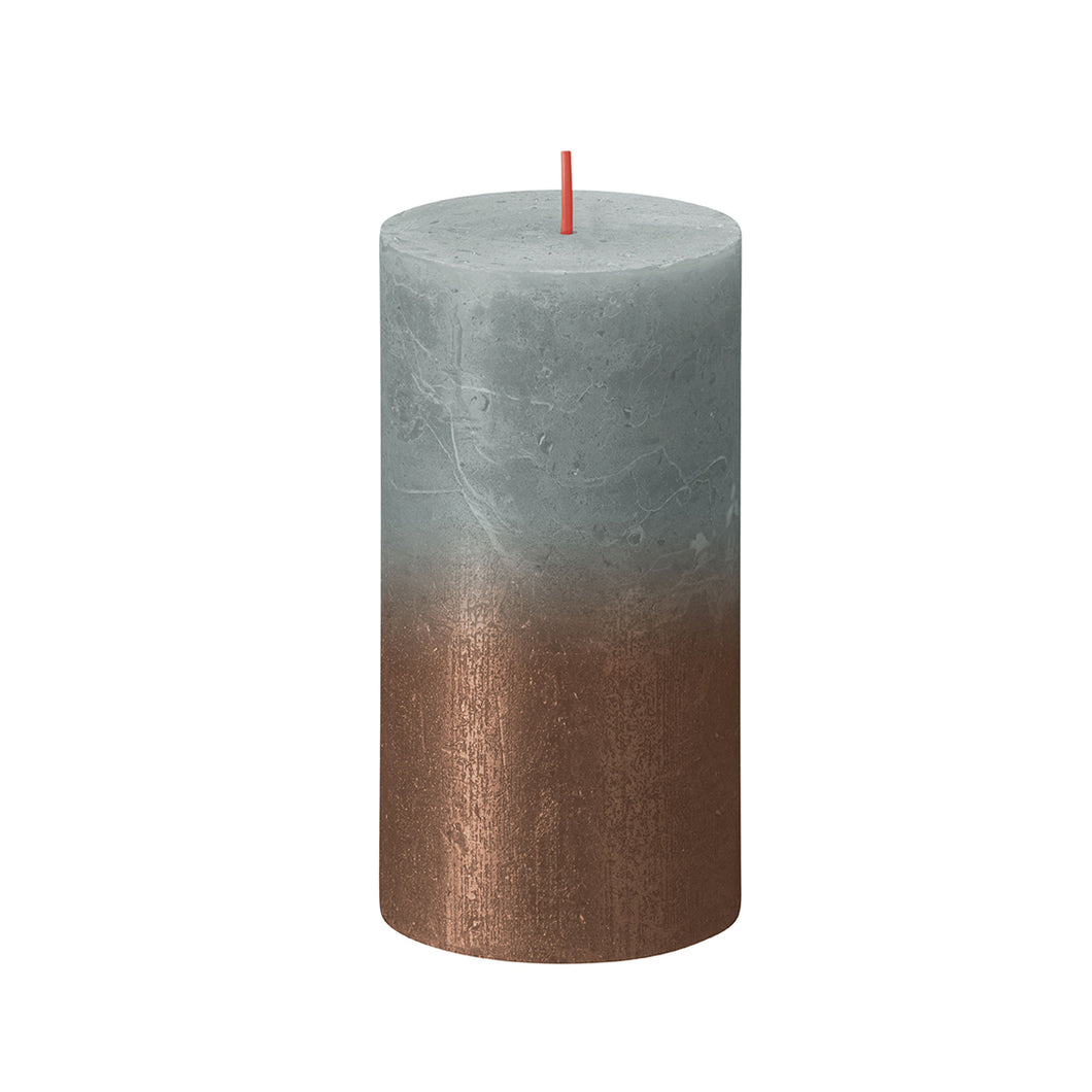 Bolsius Sunset Medium Rustic Pillar Candle, Eucalyptus Green & Copper - 130/68mm