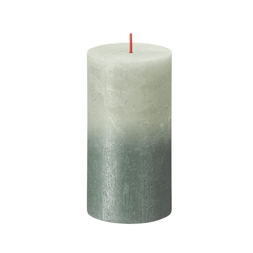 Bolsius Sunset Medium Rustic Pillar Candle, Foggy Green & Oxid Blue - 130/68mm