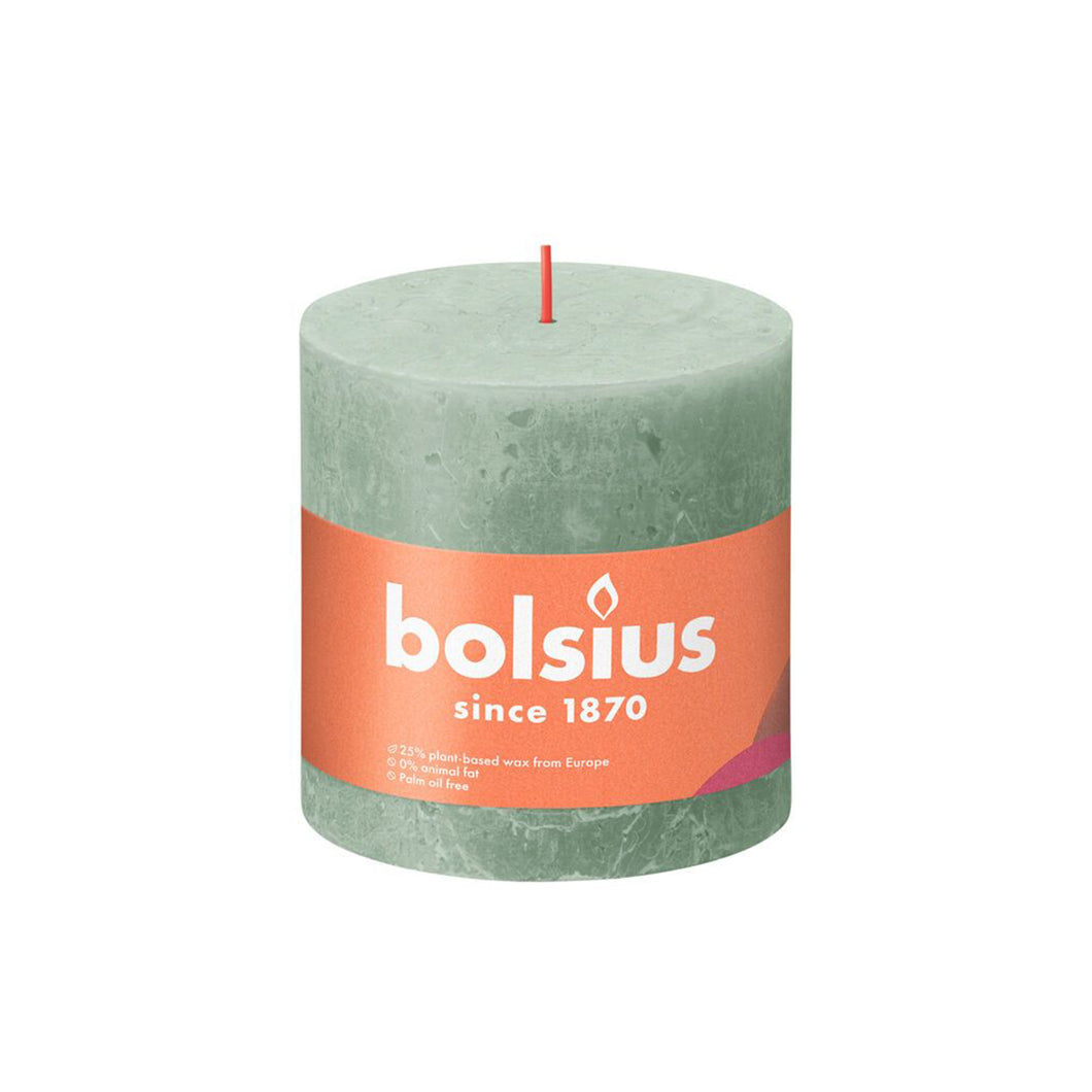 Bolsius Shine Rustic Pillar Candle, Jade Green - 100/100mm