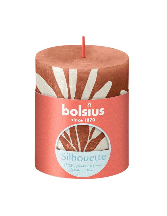 Bolsius Silhouette Small Rustic Pillar Candle, Printed Rusty Pink - 80/68mm