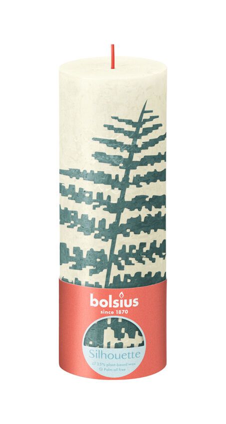 Bolsius Silhouette Large Rustic Pillar Candle, Printed Soft Pearl- 190/68mm