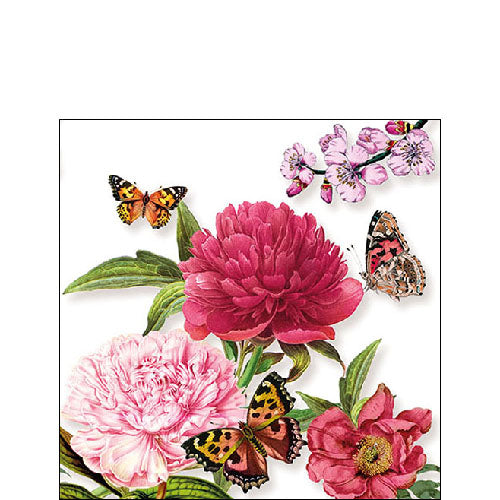 Ambiente Peonies White Napkins-  Available in 2 sizes