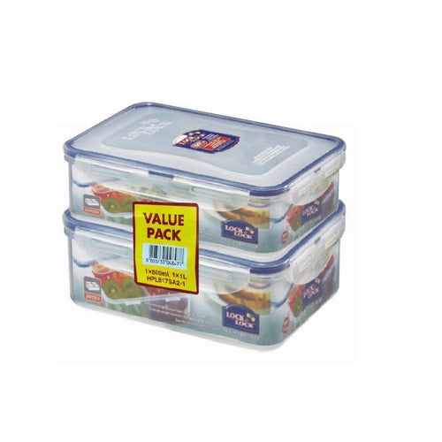 Lock & Lock Set of 2 Rectangular Plastic Containers - 800ml & 1Liter
