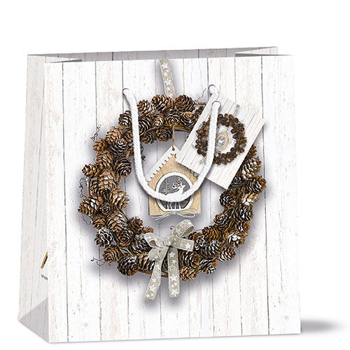 Ambiente Gift Bag Pine Cone Wreath - 22x13x25cm