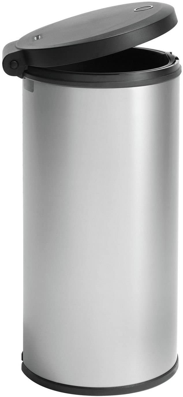 Curver Deco Round Touch Bin with Inner Bucket - 40 Liters, Chrome & Black