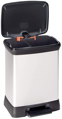Curver DuoDeco Recycle Pedal Bin with 2 Inner Bucket - 10 Liters  + 18 Liters, Chrome & Black