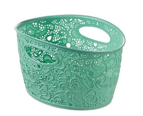 Curver Victoria Lace Effect Storage Basket, Aqua Green