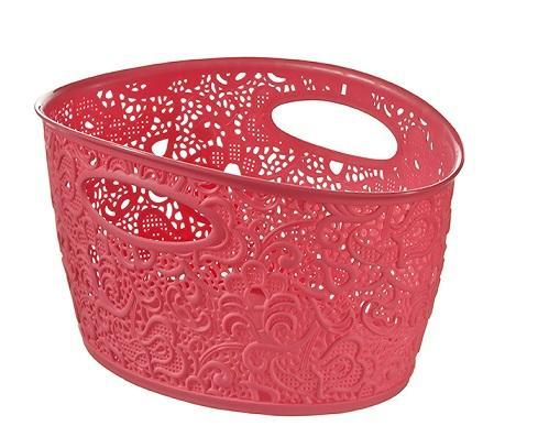Curver Victoria Lace Effect Storage Basket - Medium, Candy Pink, 4.3 liters