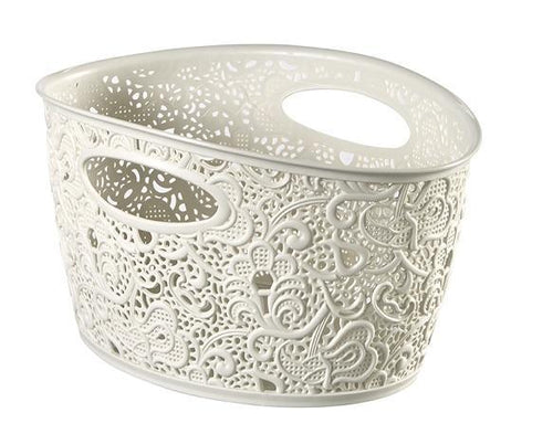 Curver Victoria Lace Effect Storage Basket - Medium, Off-White, 4.3 liters