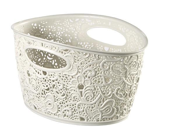 Curver Victoria Lace Effect Storage Basket - Medium, Off-White, 4.3 liters