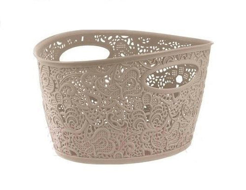 Curver Victoria Lace Effect Storage Basket - Medium, Taupe, 4.3 liters
