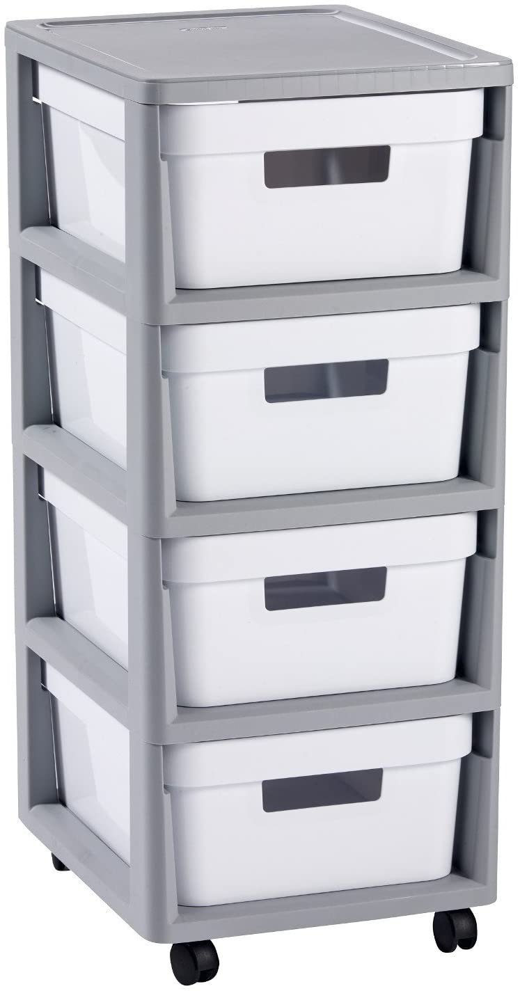 Curver Infinity Drawers with Wheels - Grey & White