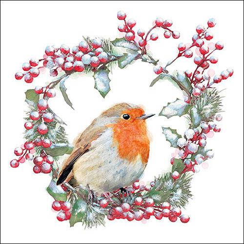 Ambiente Robin In Wreath Napkins - Available in 2 sizes