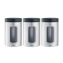 Load image into Gallery viewer, Brabantia Set of 3 Window Canisters - Stainless Steel, Matt Fingerprint proof
