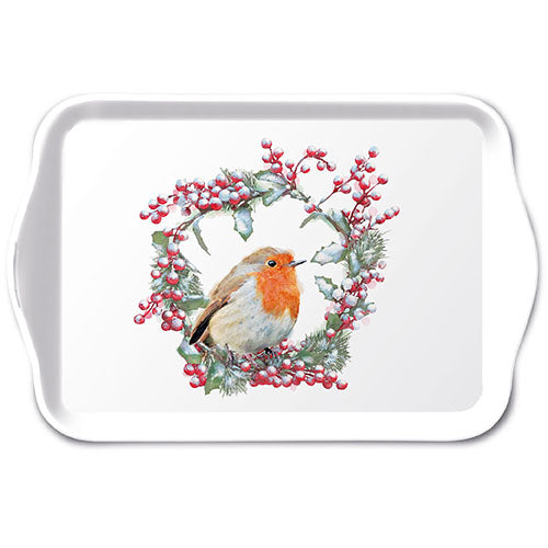 Ambiente Melamine Tray Robin In Wreath - 13x21cm