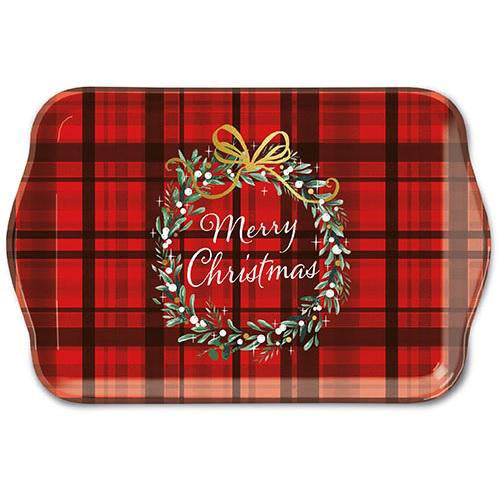 Ambiente Melamine Tray Christmas Plaid Red - 13x21cm