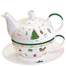 Load image into Gallery viewer, Ambiente Porcelain 3-Piece Tea for One Stackable Set Christmas Evergreen White
