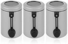 Load image into Gallery viewer, Brabantia Window Lid Food Cansiters with Magnetic Measuring Spoons, Set of 3 - 1.3L - Metallic Grey
