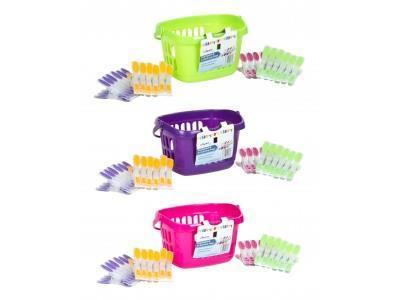 Wham Peg Basket With 24 Soft Grip Pegs- Lime Green, Hot Pink and Purple