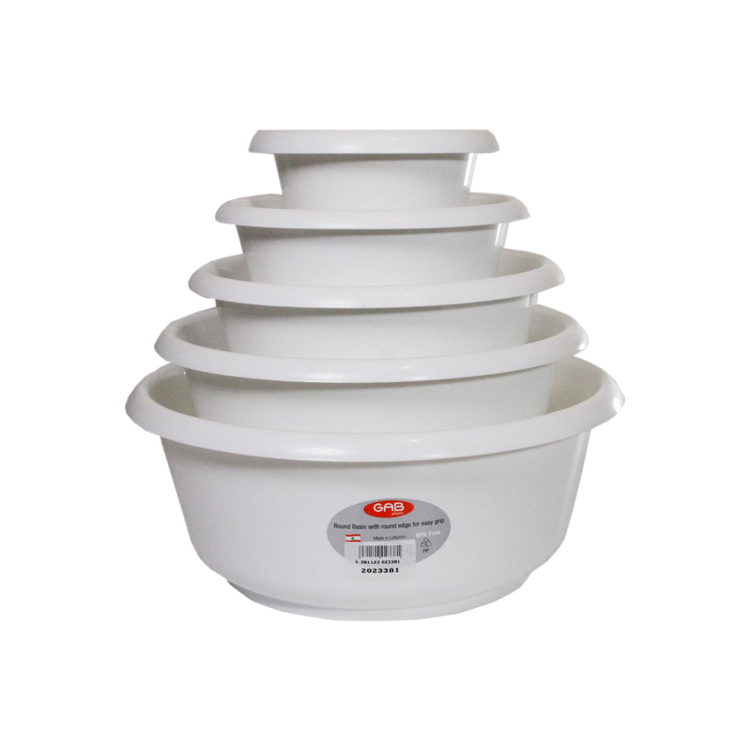 Gab Plastic Set of 5 Round Basins - White