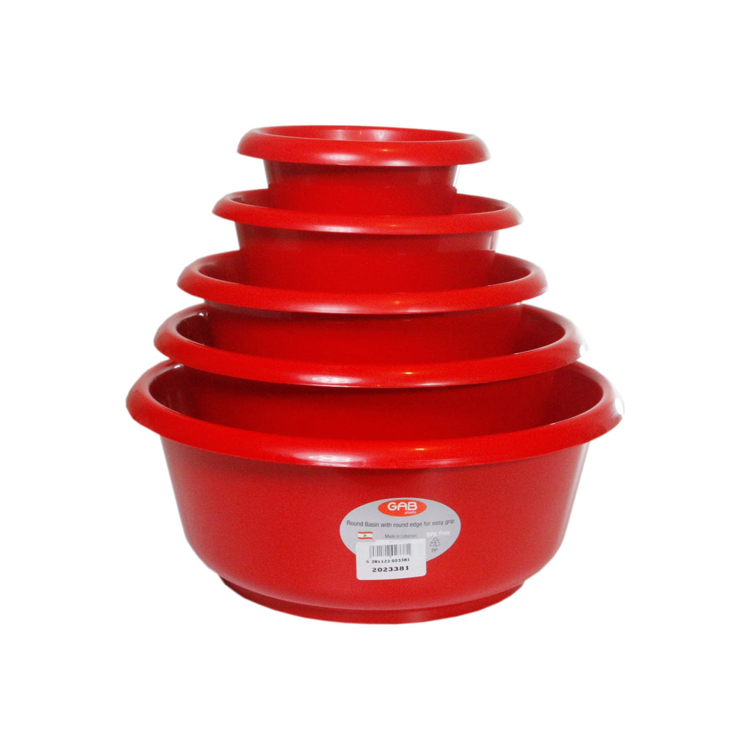 Gab Plastic Set of 5 Round Basins - Red