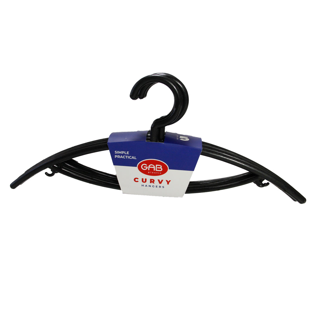 Gab Plastic Curvy Set of 5 Adult Hangers - Black