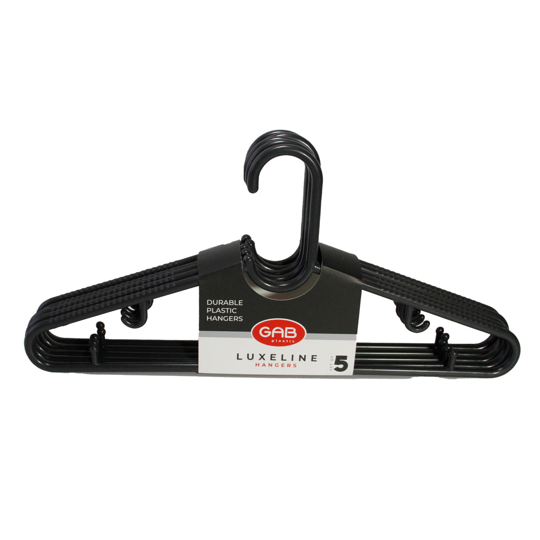 Gab Plastic Luxeline Set of 5 Adult Hangers - Black