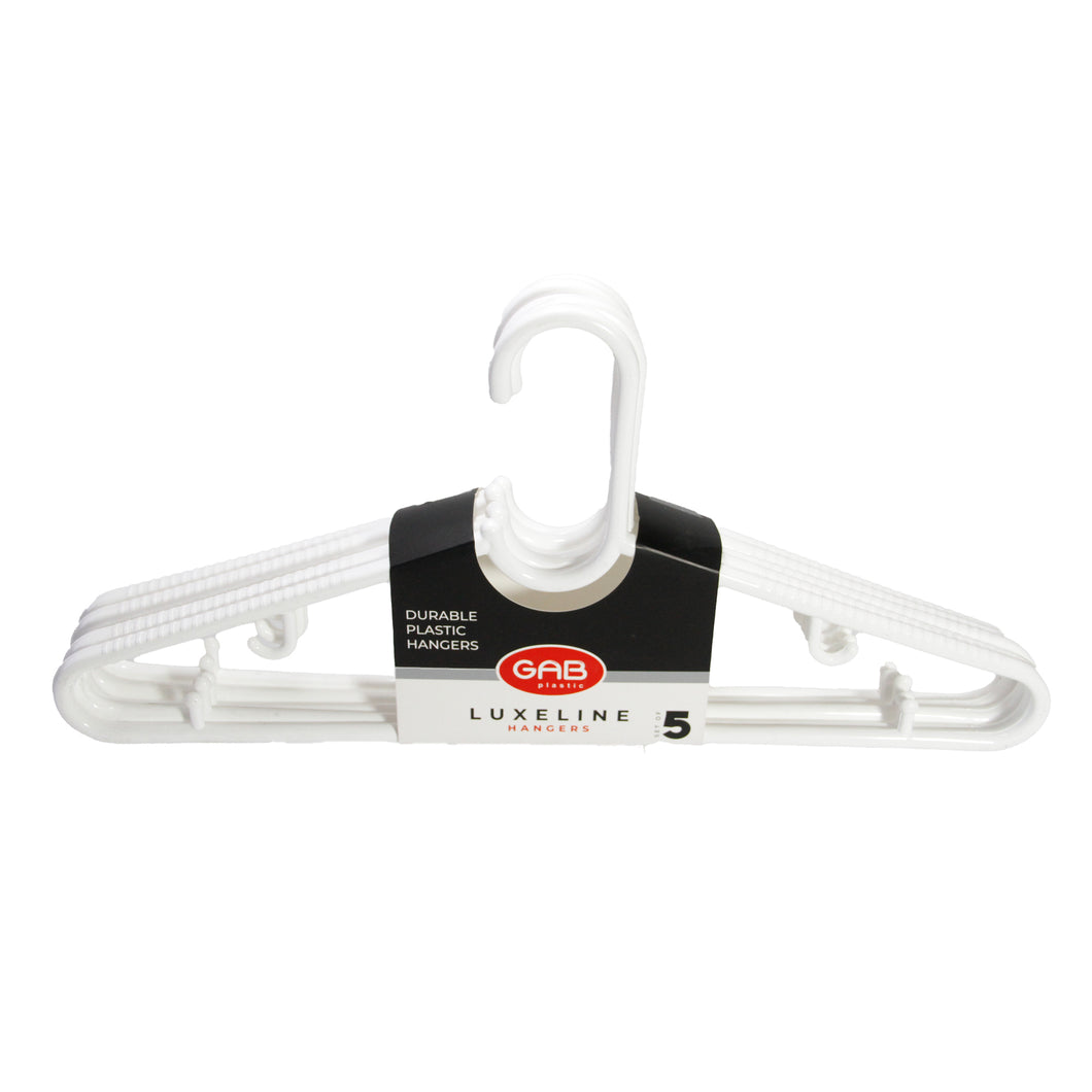 Gab Plastic Luxeline Set of 5 Adult Hangers - White