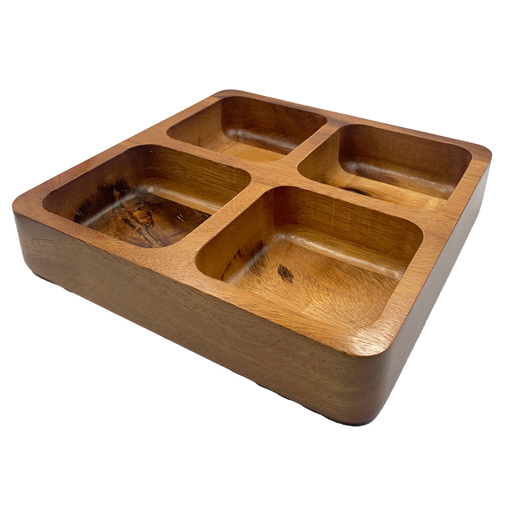 Topps Acacia Wood Square Platter with 4 Compartments - 22x 22cm
