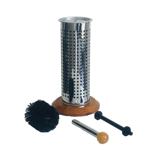 Tiger Stainless Steel Toilet Brush Set with Wood, Matt Steel