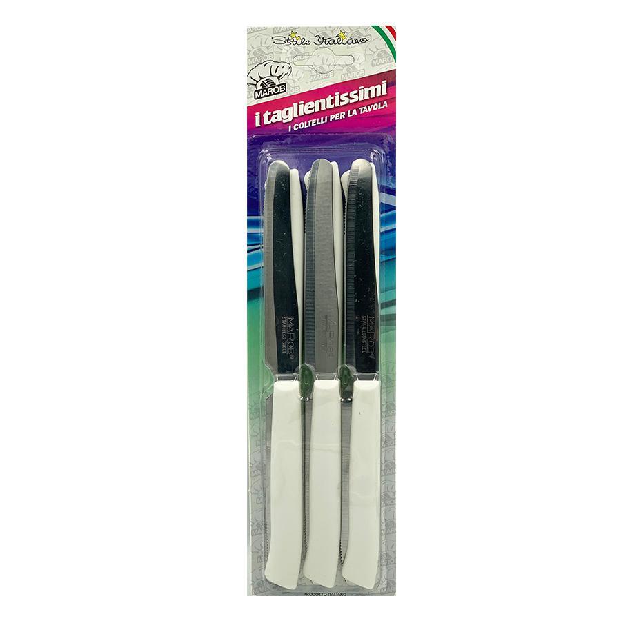 Marob Blister Set of 6 Table Knives - 11cm Blade, White or Black