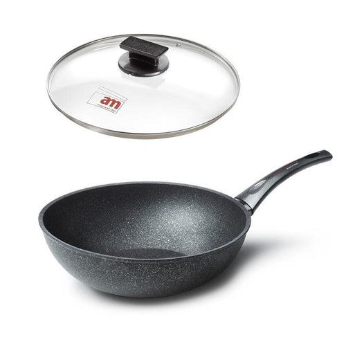Accademia Diamante Di Luna Wok Pan with Glass Lid - 28cm