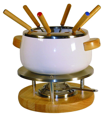 Ibili Enamelled Fondue Set with Wooden Handles - Serves 6 Persons