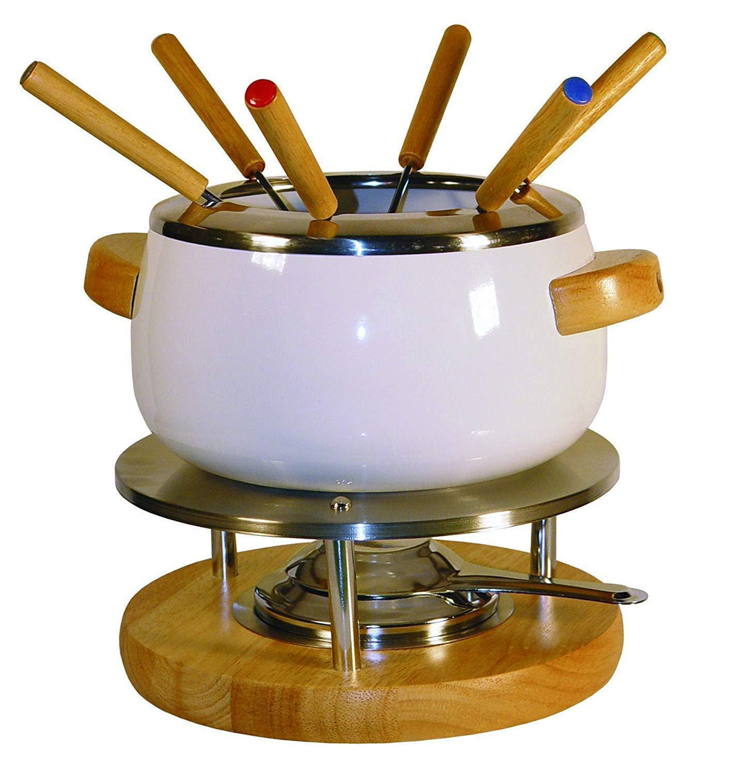 Ibili Enamelled Fondue Set with Wooden Handles - Serves 6 Persons