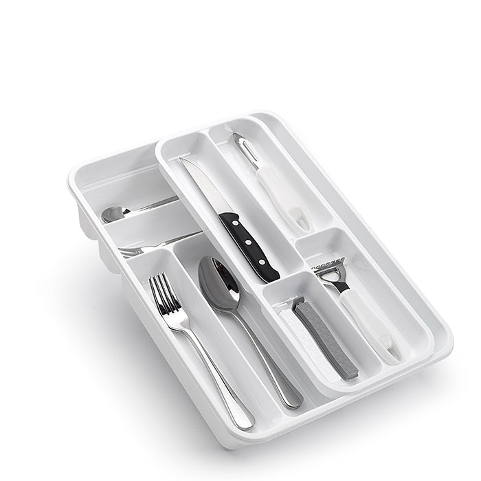 Plastic Forte Cutlery Tray with 2 Levels, White