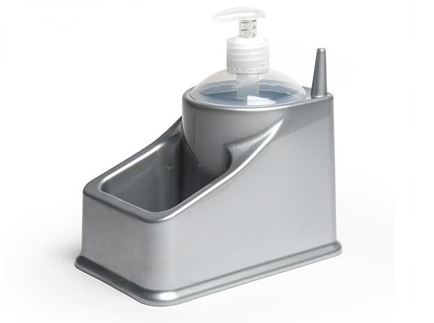 Plastic Forte Square Soap Dispenser and Sponge Holder - Silver