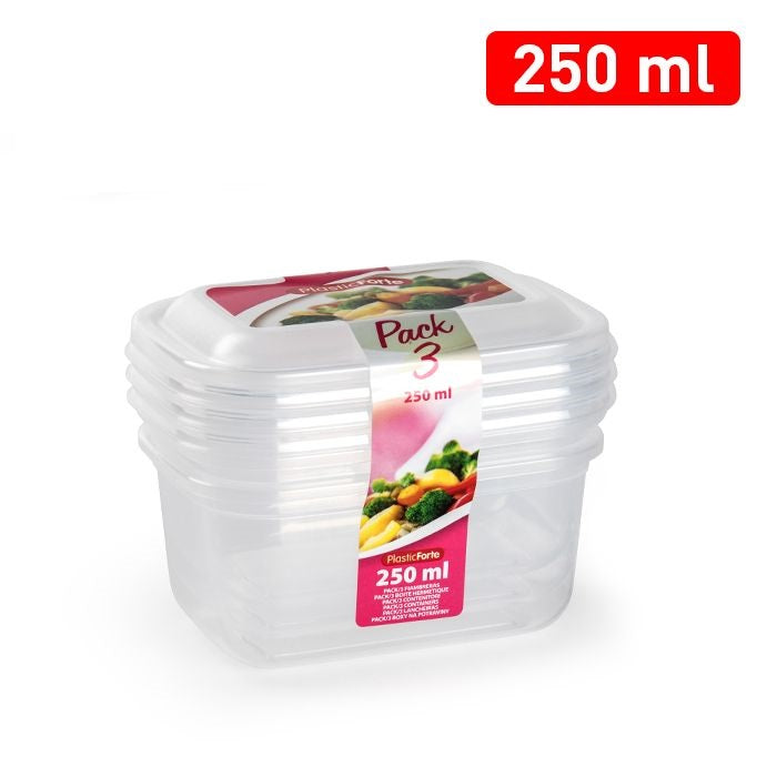 Plastic Forte Set of 3 Food Containers 250ml, Transparent