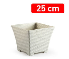 Load image into Gallery viewer, Plastic Forte Rattan Square Plant Pot &amp; Flower Planter, Ivory - Available in different sizes

