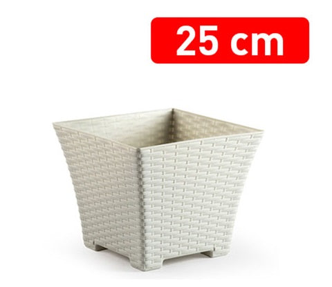 Plastic Forte Rattan Square Plant Pot & Flower Planter, Ivory - Available in different sizes