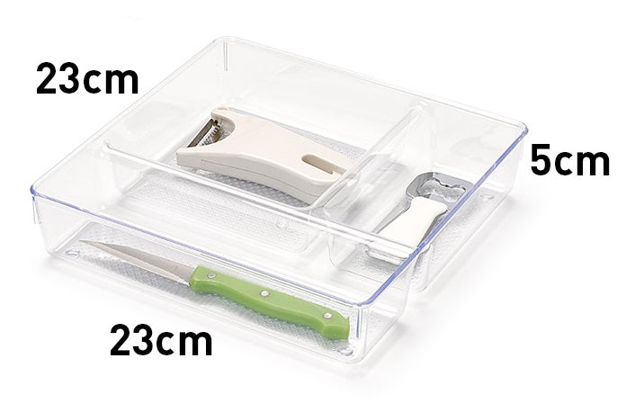 Plastic Forte Transparent Kitchen Drawer Organizer with 3 Compartments, Cutlery Tray - No. 1