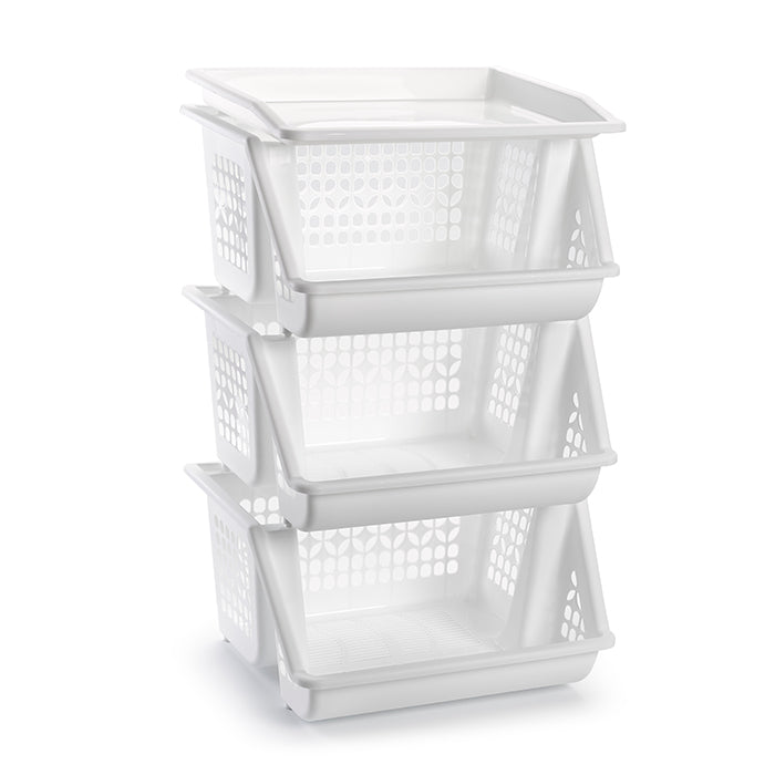 Plastic Forte Stackable 3-Tier Vegetable Rack & Tray, White